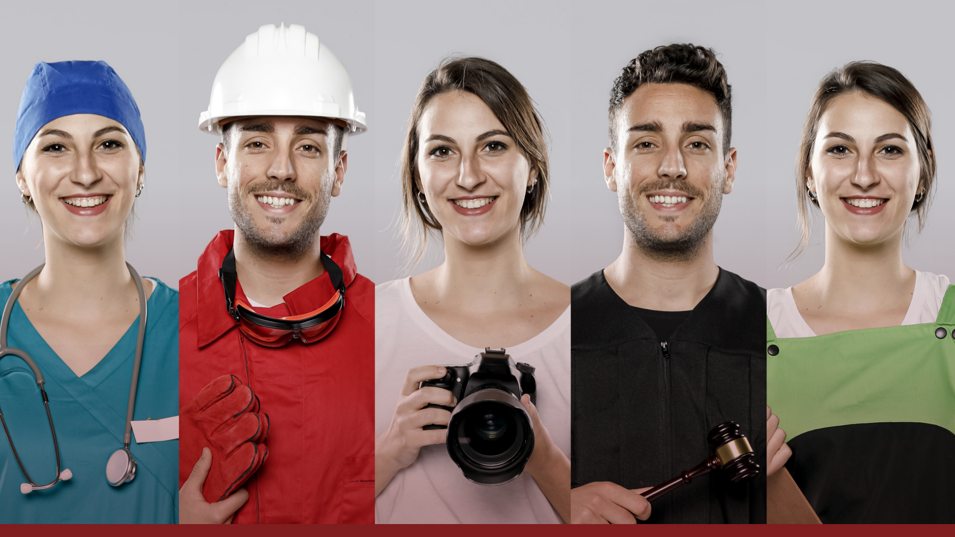 photo showing five people in different professions